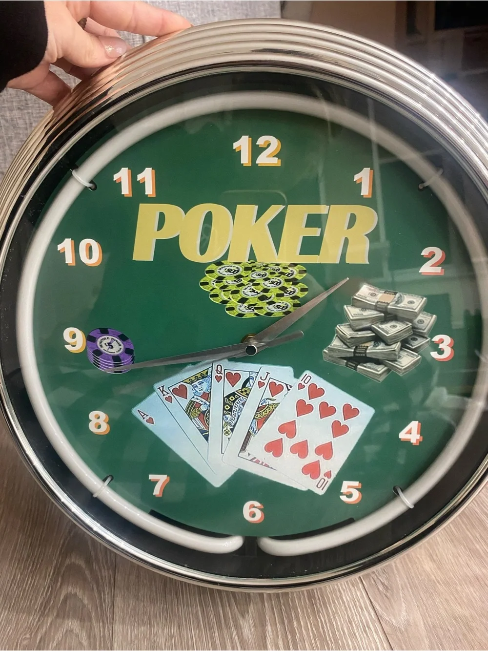Poker Wall Clock - Green Casino Theme